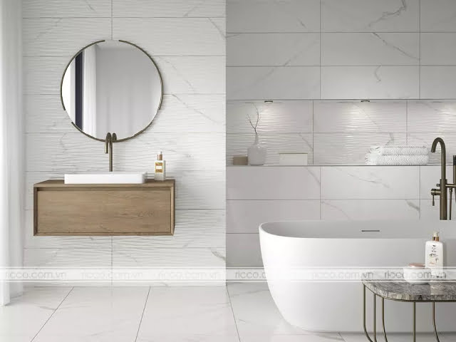 mẫu gạch ốp màu trắng cho nhà vệ sinh