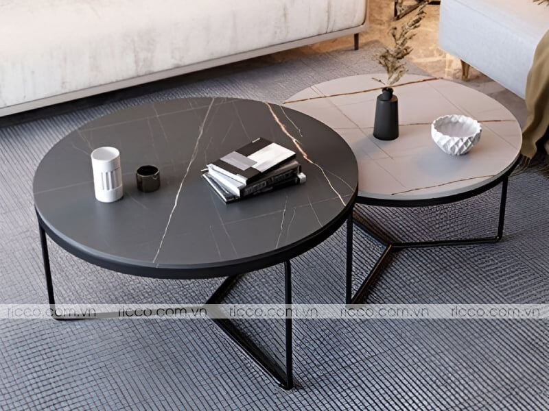 mẫu bàn trà mặt đá đôi hình tròn
