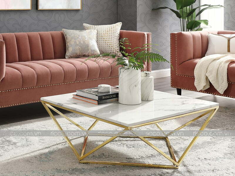 mẫu bàn trà vuông mặt đá sofa