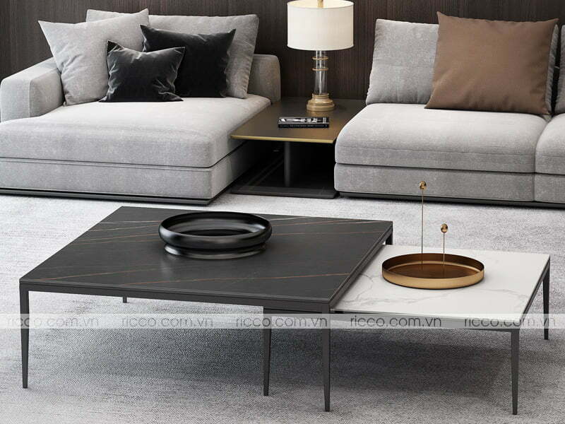 mẫu bàn trà mặt đá đôi hình vuông đen trắng