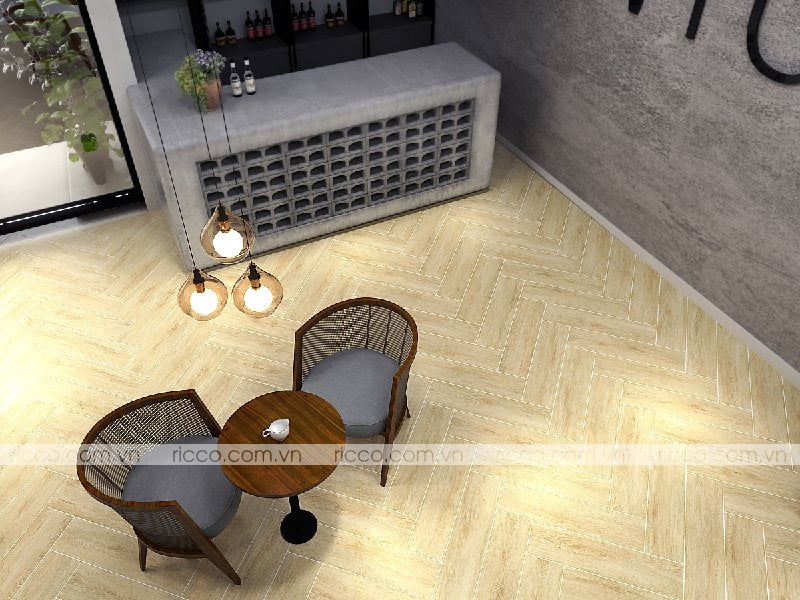 gạch lát nền đẹp vân gỗ vàng nhạt