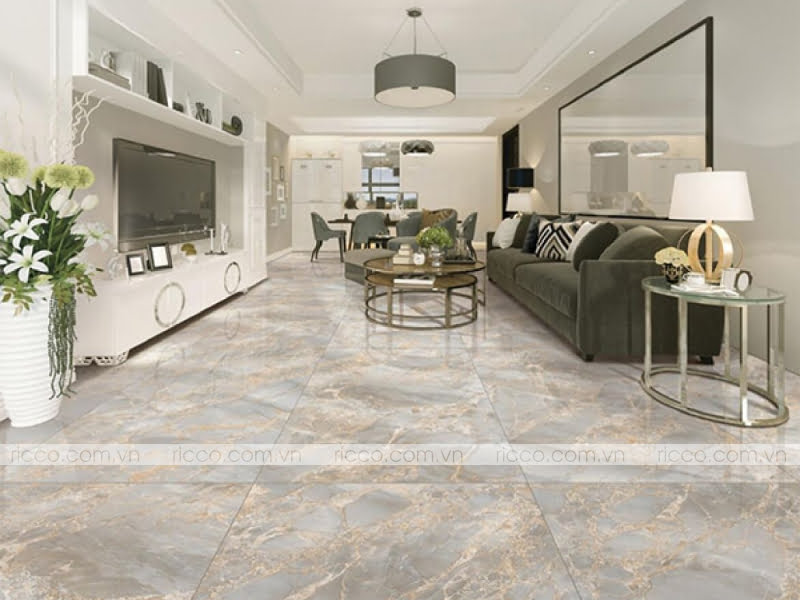 phòng khách nhà ống ấn tượng hơn với mẫu gạch vân đá tự nhiên màu xám