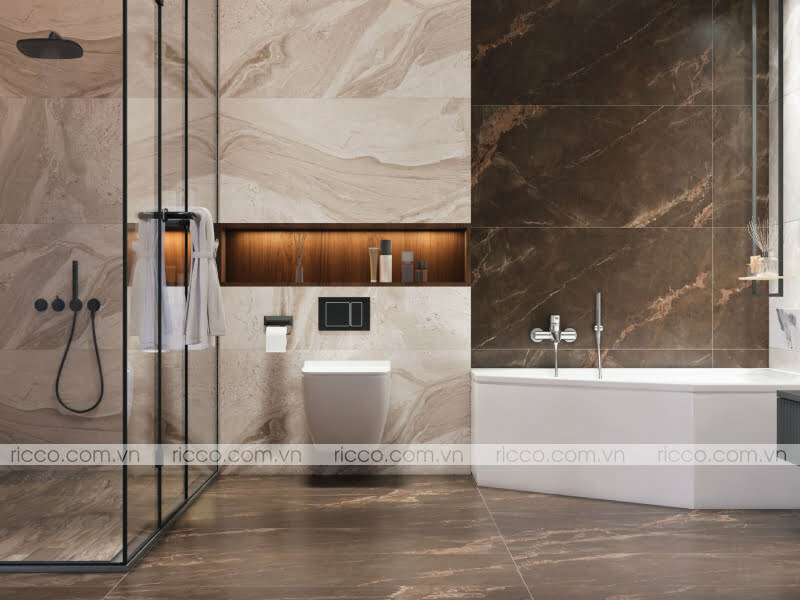 Phối màu gạch lát nền và gạch ốp tường phòng tắm