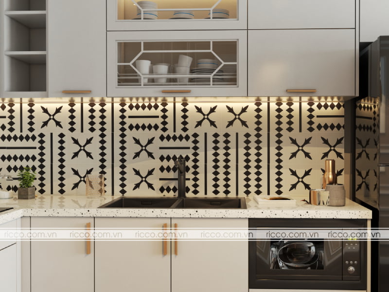 Gạch bông trang trí ốp tường phòng bếp