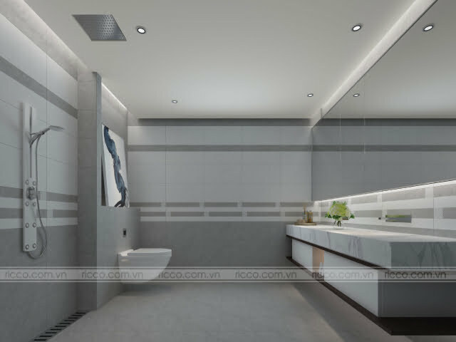 Gạch men tone màu xám đẹp cho phòng tắm