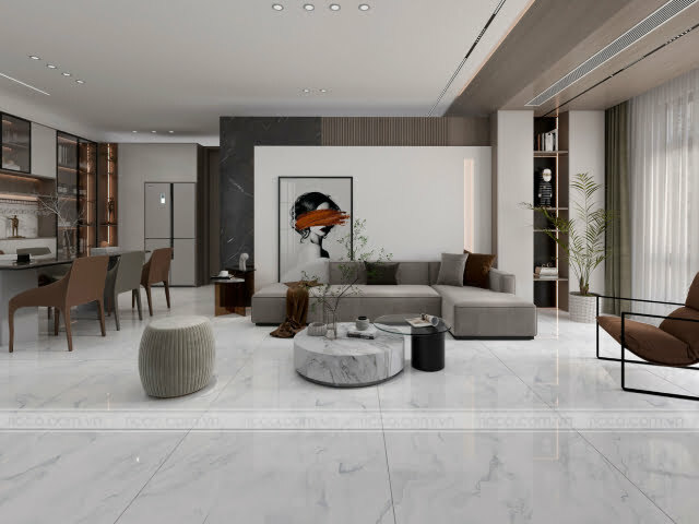 Gạch men giả đá màu trắng men bóng