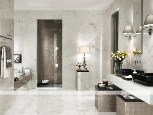 Mẫu gạch vân đá màu trắng men bóng