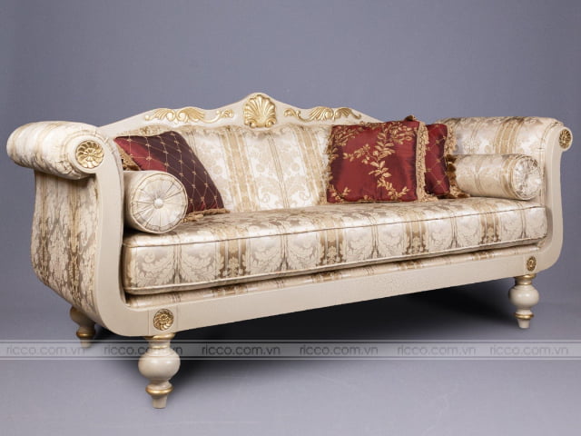 ghế sofa đơn tân cổ điển dáng dài bọc vải gấm