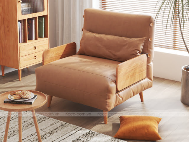 sofa đơn cao cấp màu da bò