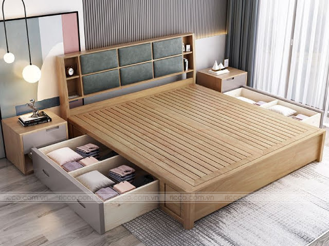 Giường ngủ gỗ có ngăn kéo đựng đồ đạc
