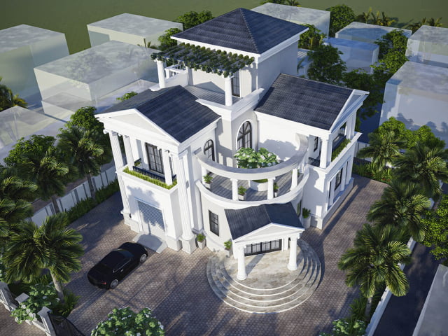 Cảnh quan biệt thự tân cổ điển góp phần làm nổi bật phần kiến trúc