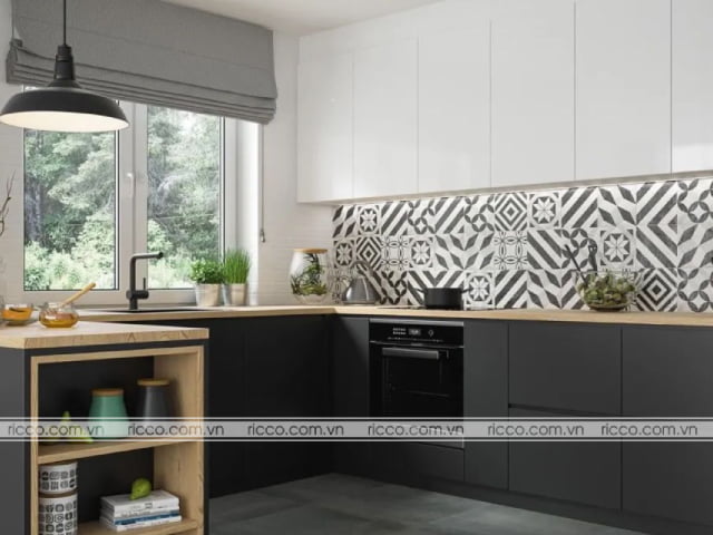 mẫu gạch bông hoạ tiết ấn tượng trong bếp