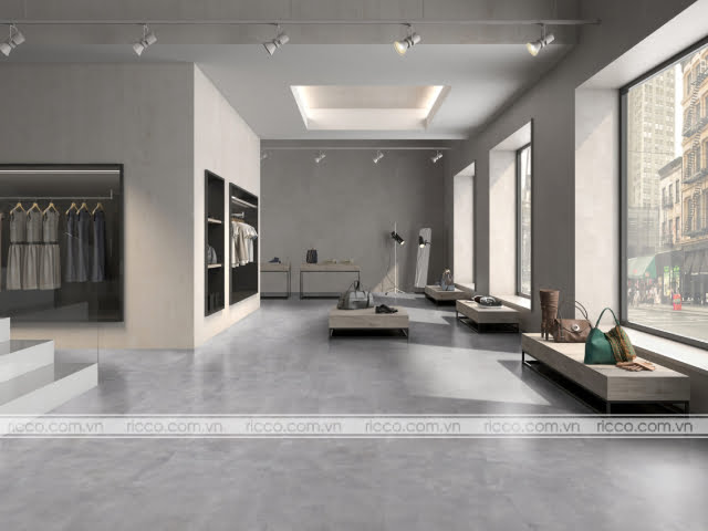 phòng khách hiện đại gọi tên mẫu gạch vân xi măng trang trí