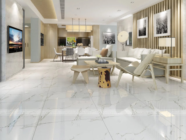 Gạch bóng kiếng 2 da màu trắng vân đá