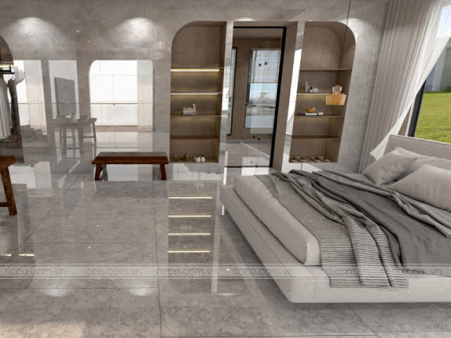 mẫu gạch nền màu xám men bóng vân đá