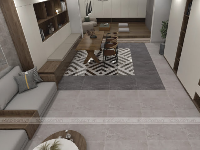 2 mẫu gạch màu xám đậm 8775 - xám nhạt 8774 vân xi măng lát sàn