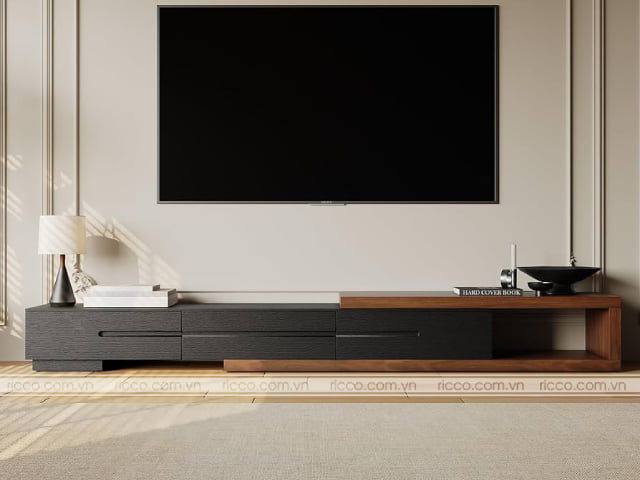 Mẫu kệ công nghiệp màu nâu - đen tạo điểm nhấn ấn tượng cho phòng khách