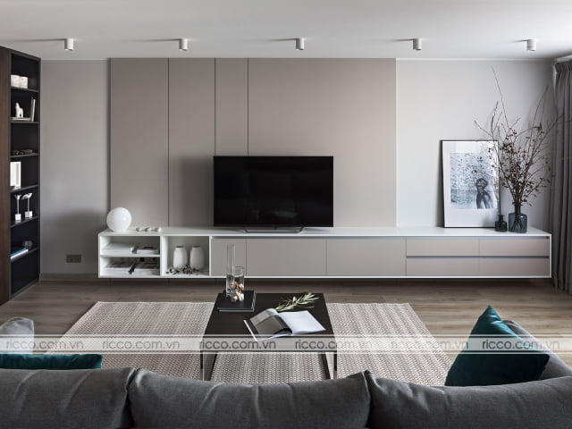 Mẫu kệ gỗ công nghiệp kích thước lớn phù hợp với không gian phòng khách rộng