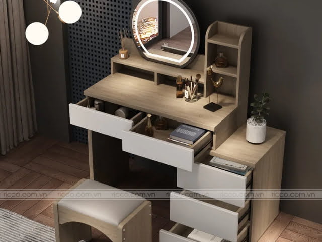 Bàn phấn gỗ công nghiệp kết hợp gương led sang trọng