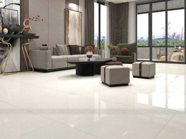 mẫu gạch bóng kính 80x80 màu trắng ngà, vân hạt mè