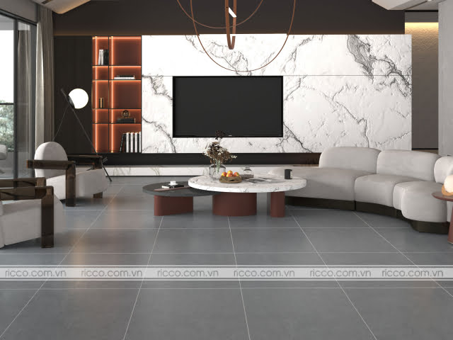 Gạch vân xi măng trang trí giúp làm nổi bật những sản phẩm nội thất phòng khách