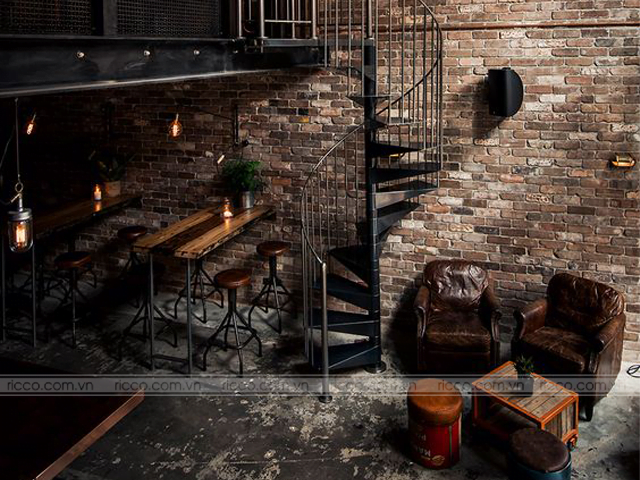 Nhà hàng kết hợp quán cafe sử dụng gạch giả cổ ốp tường nội thất