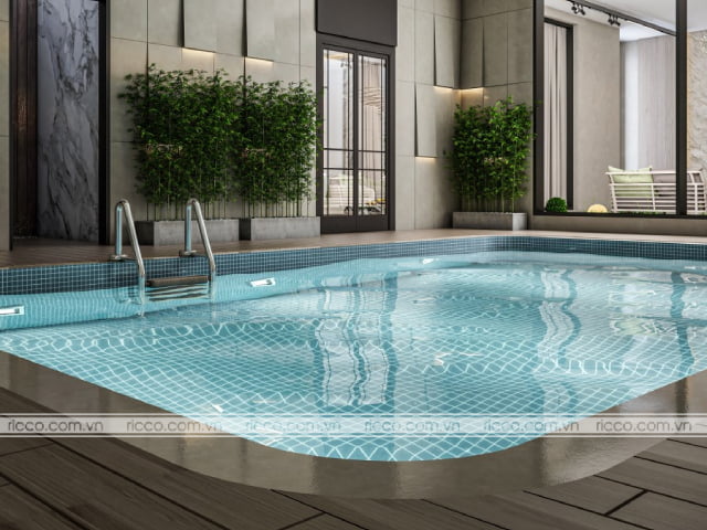 gạch ốp bể bơi màu xanh nhạt