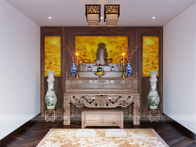 Bàn thờ gỗ sang trọng, hiện đại với họa tiết được chạm trổ khắc tỉ mỉ
