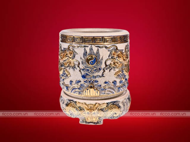 bát hương men rạn vẽ rồng