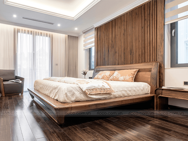 Giường gỗ óc chó theo phong cách hiện đại