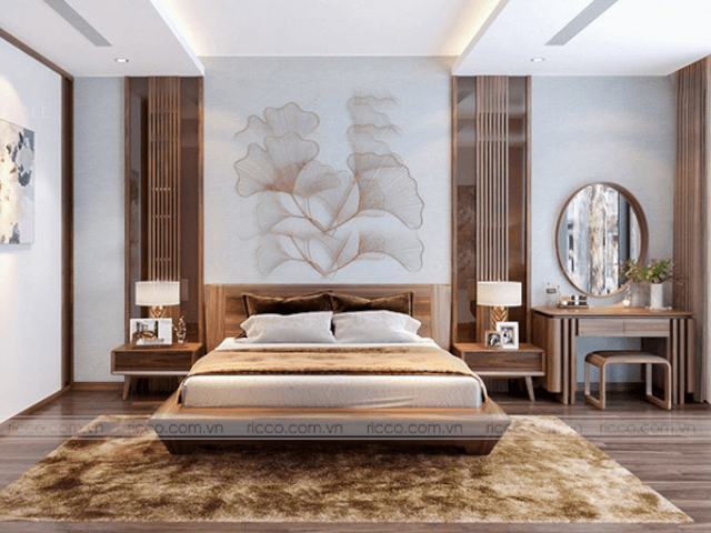 Mẫu giường gỗ sồi hiện đại