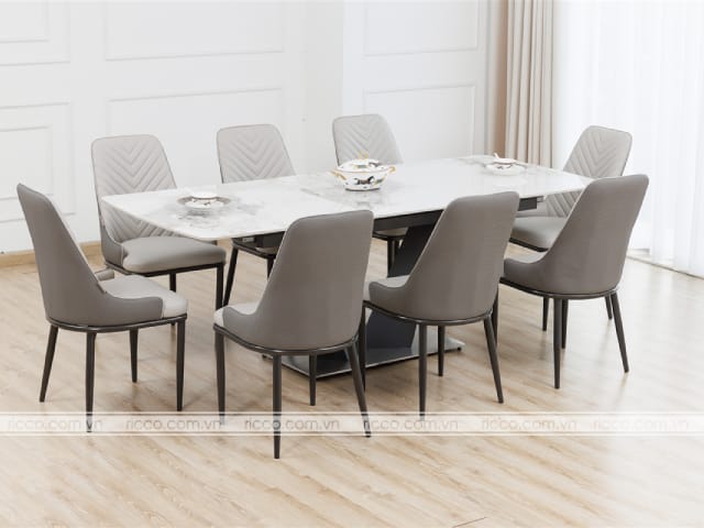 Mẫu bàn ghế ăn 8 ghế thiết kế đơn giản