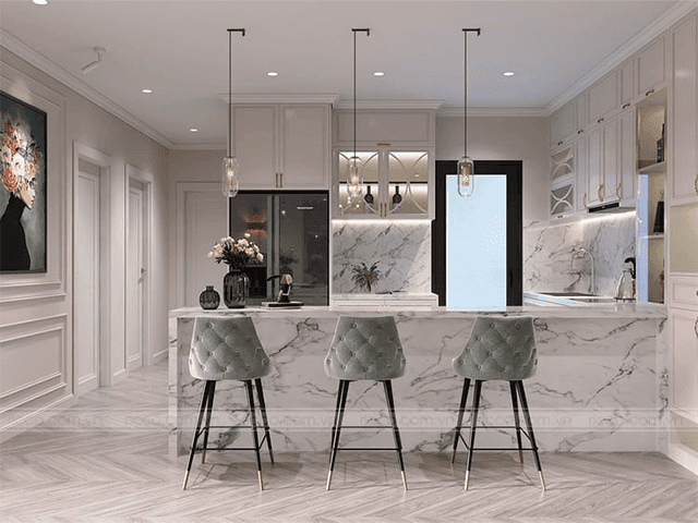 Bàn đảo kết hợp bàn ăn thông minh khu vực quầy Bar nhỏ gia đình